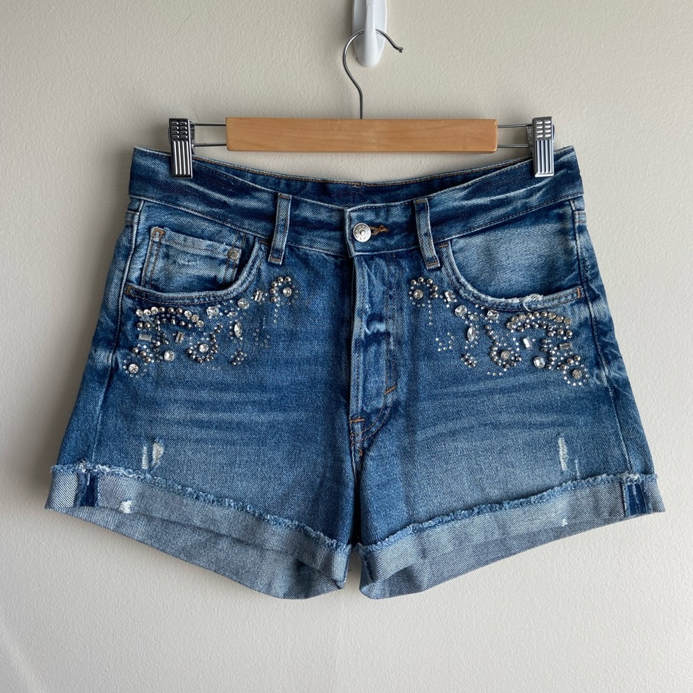 Boutique Blue Embellished Denim Jean Shorts size 8